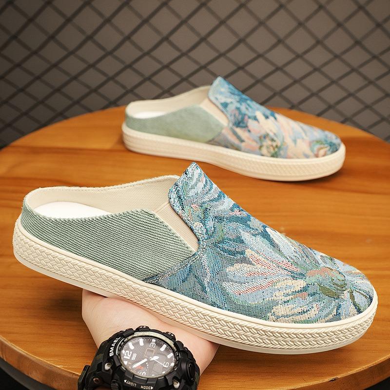 Canvas men's shoes summer breathable lazy lasagna one pedal old Beijing cloth shoes office board shoes half drag men's models