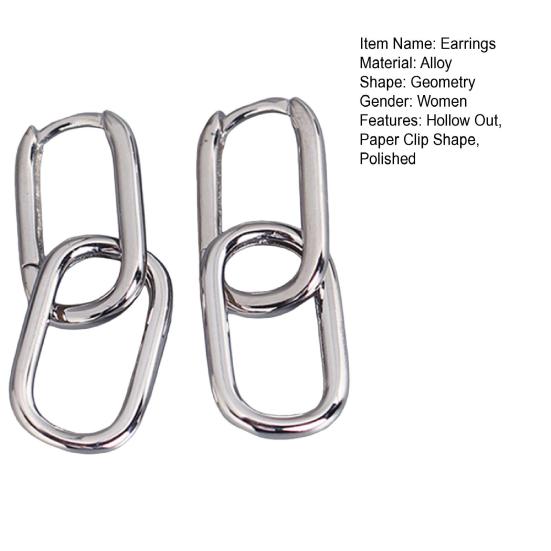 1 Pair Women Earrings Paper Clip Shape Hollow Out Polished Alloy Geometric Bland Style Club Party Commuting Hanging Earrings Ear Jewelry