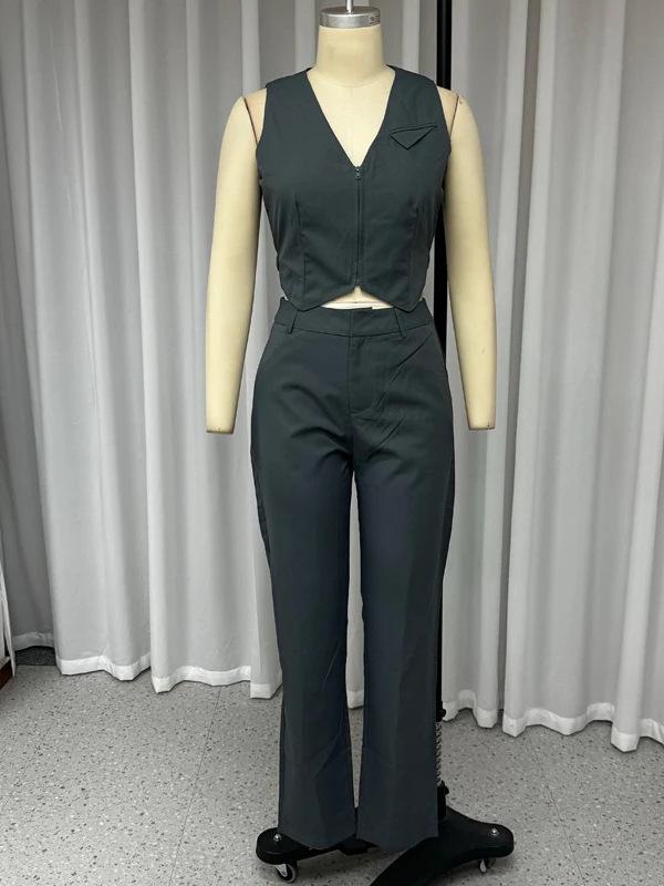2024 Sommer Mode Damen Einfarbiges Weste und Lange Hose Set