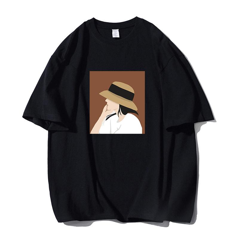 Shellsuning Summer 100% Cotton Soft Printed T-shirts Women 2023 New Fashion Simple O-neck Basic Harajuku Tees Casual Girl Top Female All-match Tops