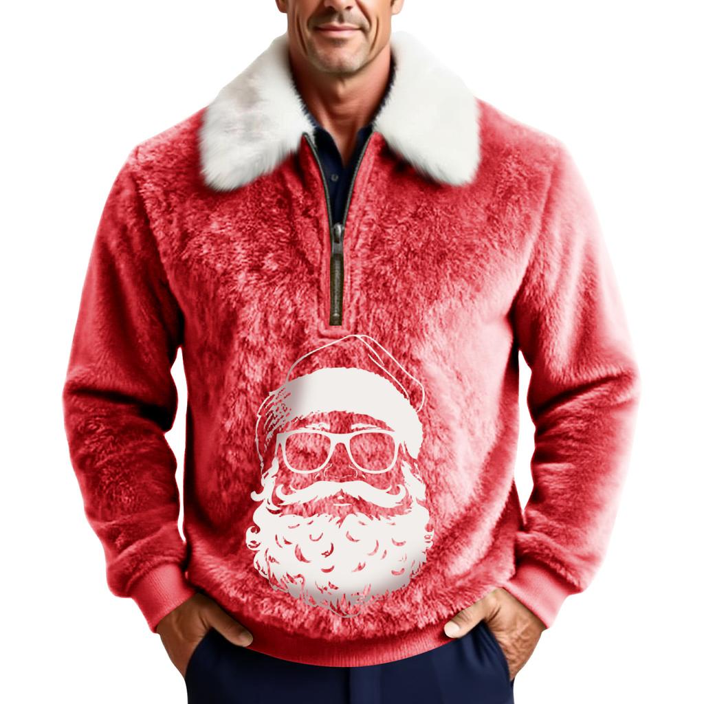 Men's Christmas Print Stand Collar Fleece Sweatshirt