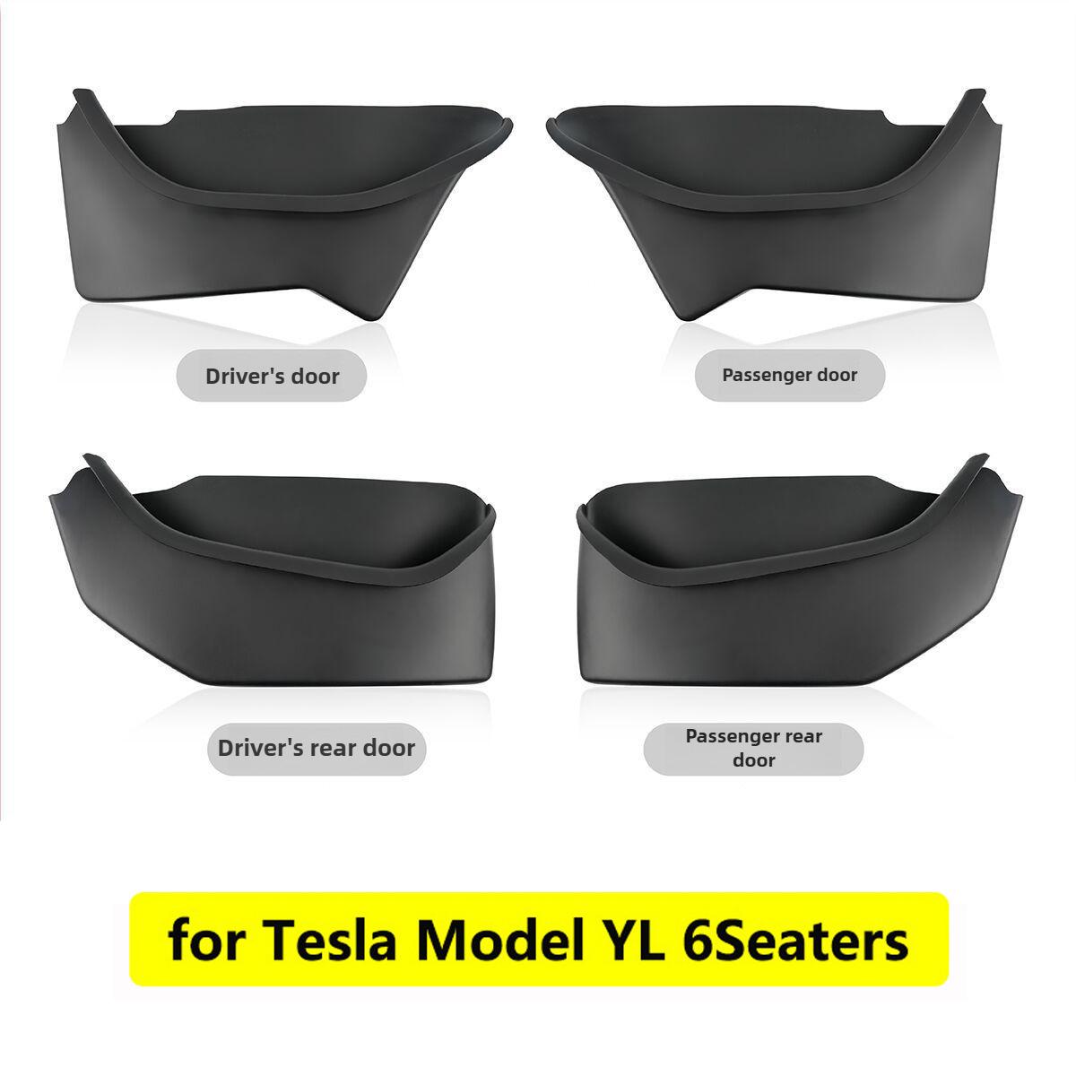For Tesla Model Y YL Juniper 2025 2026 Door Side Storage Box Fully Covered TPE Front Rear Door Organizer Tray Car Accessories for Model YL 6Seater