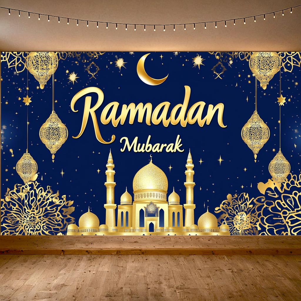 Islamic Decoration Golden Theme Ramadan Decoration Ramadan Mubarak Banner High Quality Eid Banner For Muslim Cultural Event