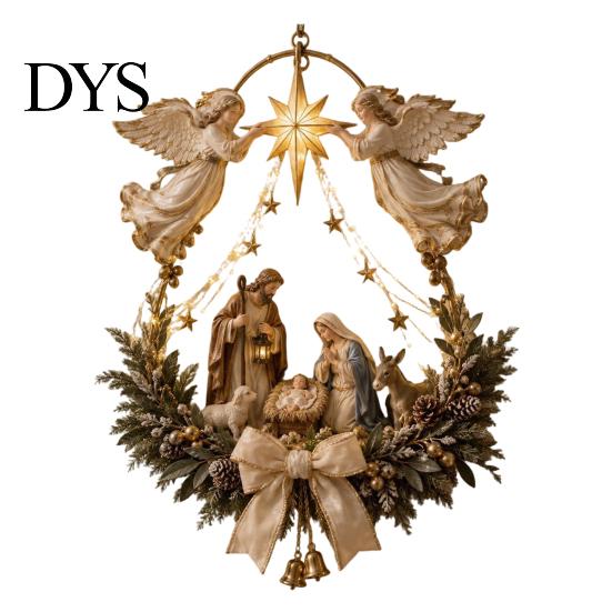 Christmas Star Gift for Family Lighted Nativity Door Swag, Bethlehem of Faith Wall Decor, Light-up Holy Hanging Decoration with Lights Front