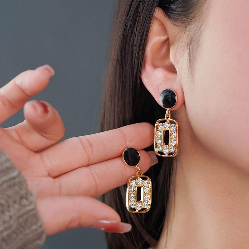 S925 Silber Diamant Geometrisch Koreanische Blume Perlenohrringe