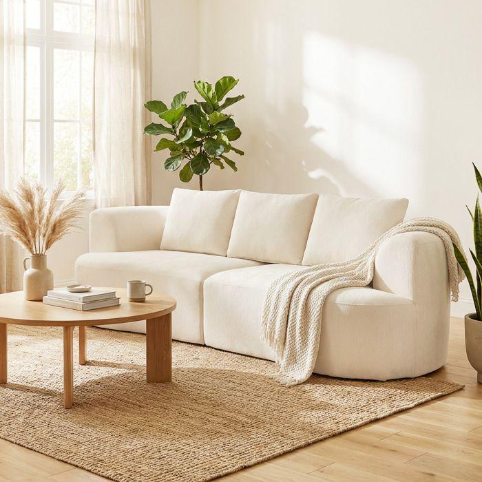 3-seater sofa - HOMCOM - wide seat, 3 cushions - fully compressed, no assembly - chenille fabric - 260cm - cream