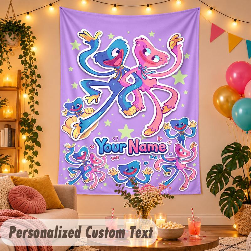 Poppy Playtime Personalisierte Wandteppich Benutzerdefinierter Name Text Polyester Hängende Dekoration Haus Raum