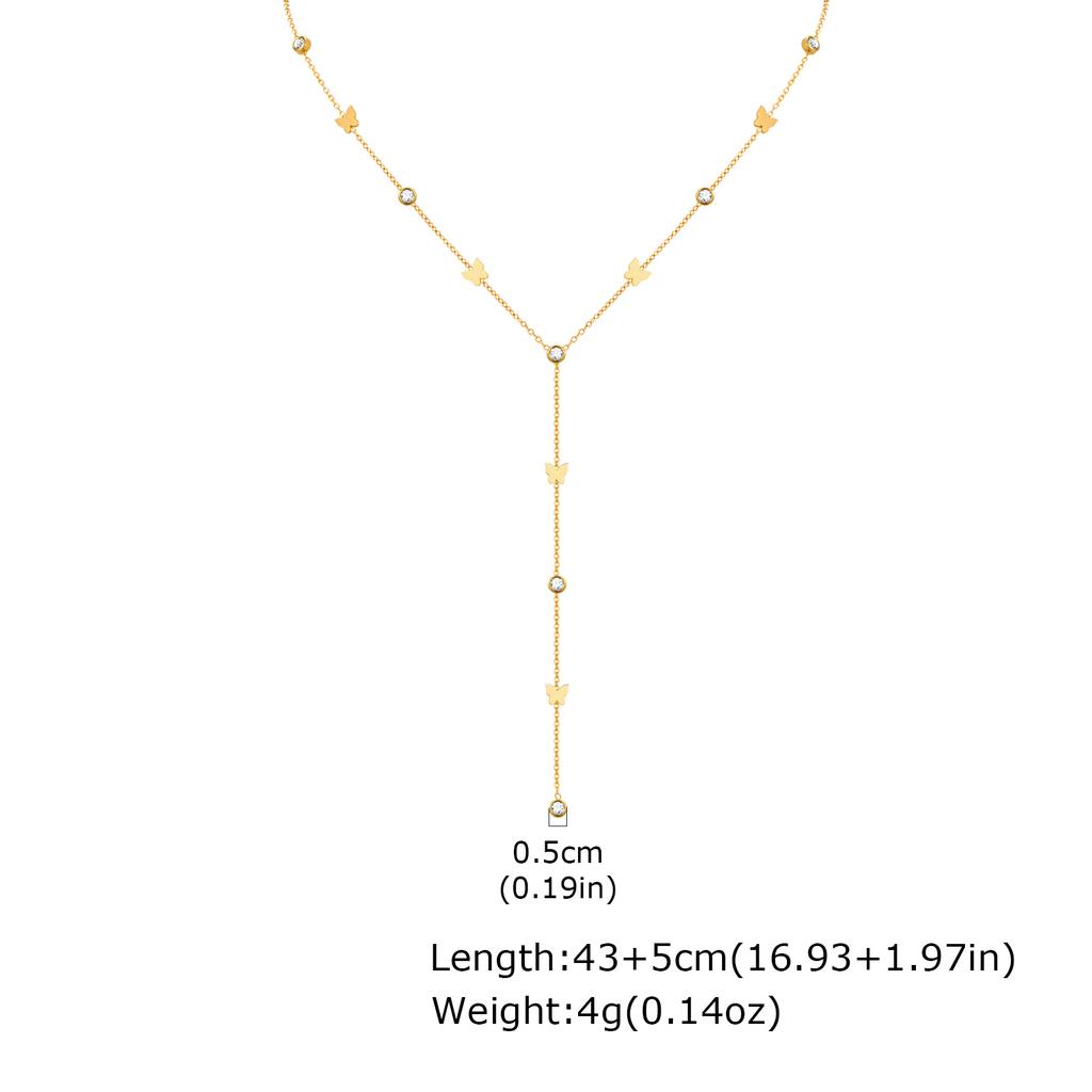Classic Cross Zircon Y-shaped Necklace for Women,Butterfly Heart Shaped Choker Necklaces,Gold Color Stainless Steel Jewelry Gift