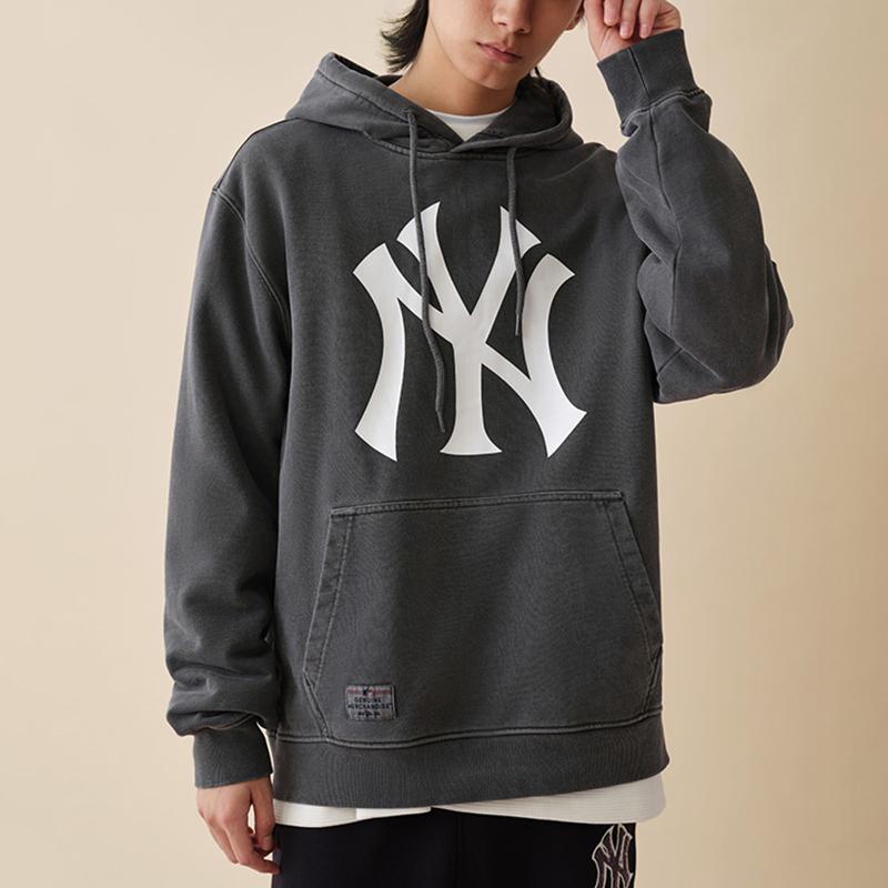 New Era FW24 MLB New York Yankees Embroidered Pullover Drawstring Vintage Washed Hoodie Unisex Hoodie Black 14397935