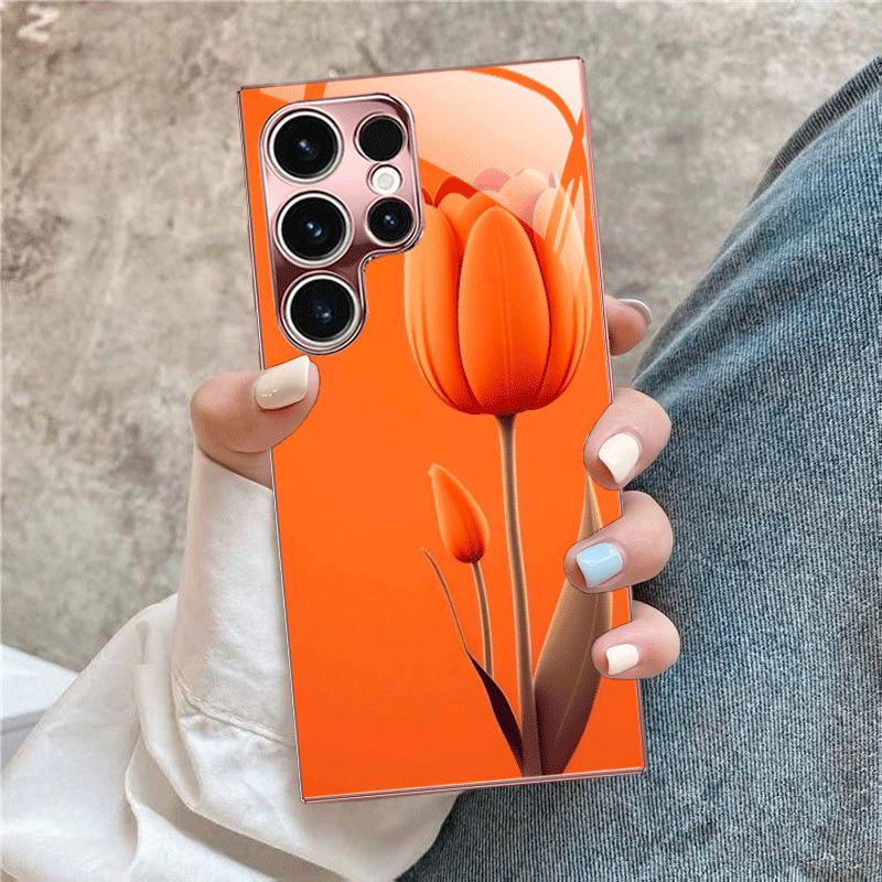 Modern Orange Tulip Art Glass phone case fashion phone cases mobile phones for Samsung Galaxy S26 S25 S24 S23 S22 FE Ultra Plus