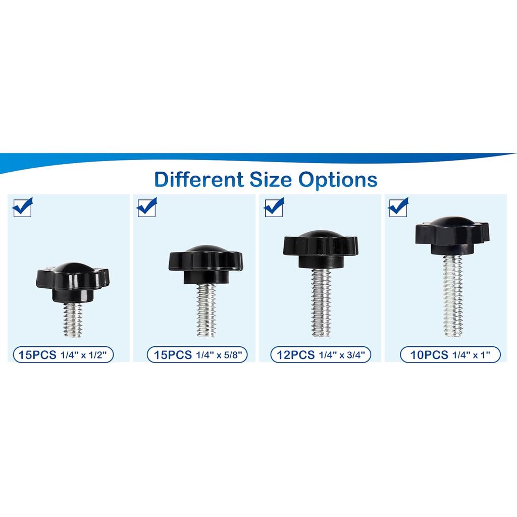 MroMax 15Pcs 1/4"-20 X 1/2" Threaded Knurled Thumb Nuts, Black Plastic Knobs Clamping Screws, Grip Knob Screw for Replacing Umbrella Base