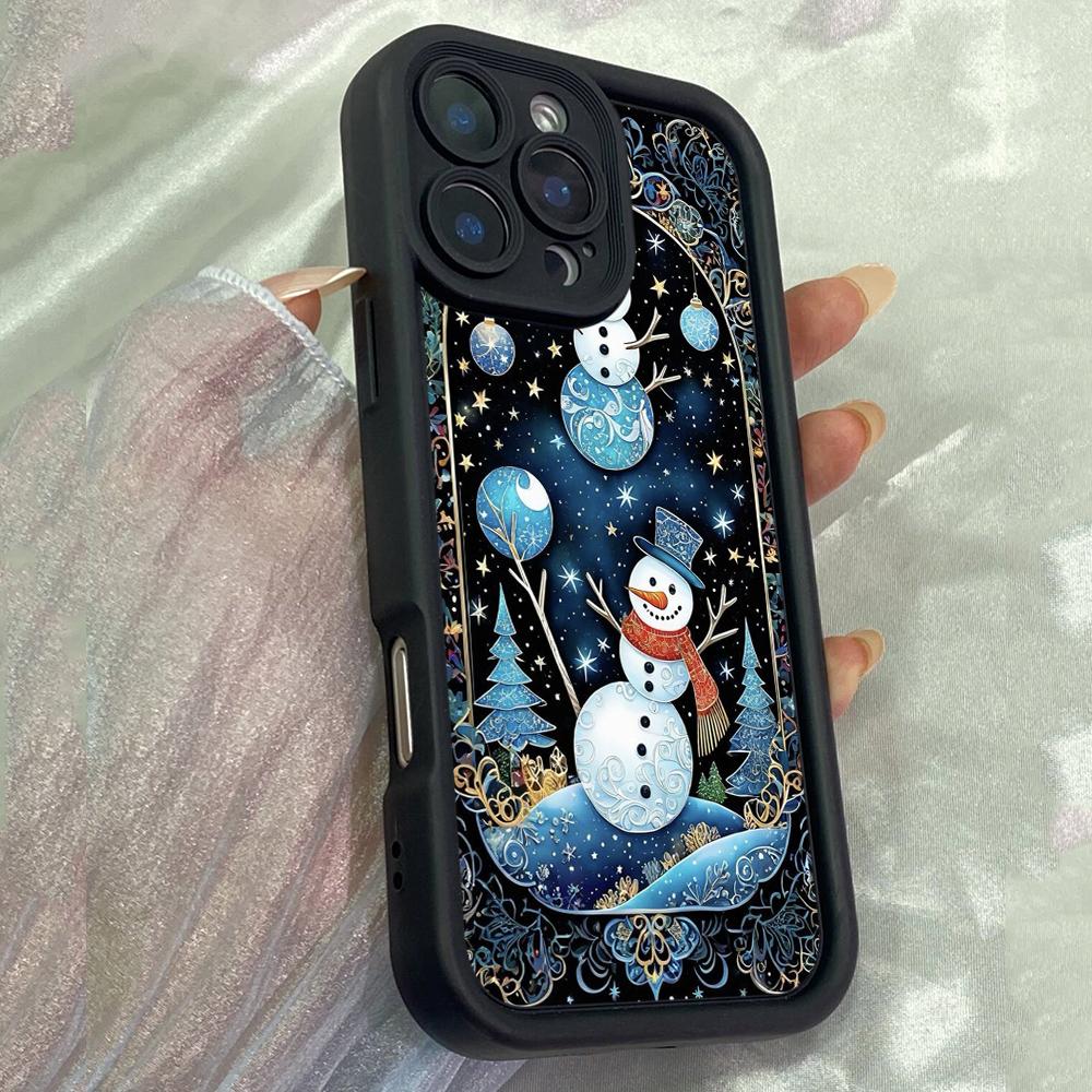 JT513 Starry Christmas Snowman for iPhone 17 16 15 14 Pro Max Samsung S26 S25 Ultra A17 A07 A56 A16 A15 A14 A13 Xiaomi 15T Redmi 15c 14C Soft Case