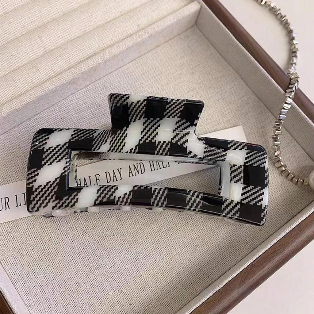 1pc Black and White Checkerboard Square Grip Clip, Large Back of Head Plate Hair Shark Clip,