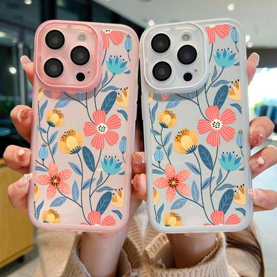 Weiche Silikon-Telefonhülle mit Blumenmotiv für iPhone 16 Pro 15 Plus 14 13 12 Pro Max 11 Objektivschutz Stoßfeste Stoßstangenrückseite