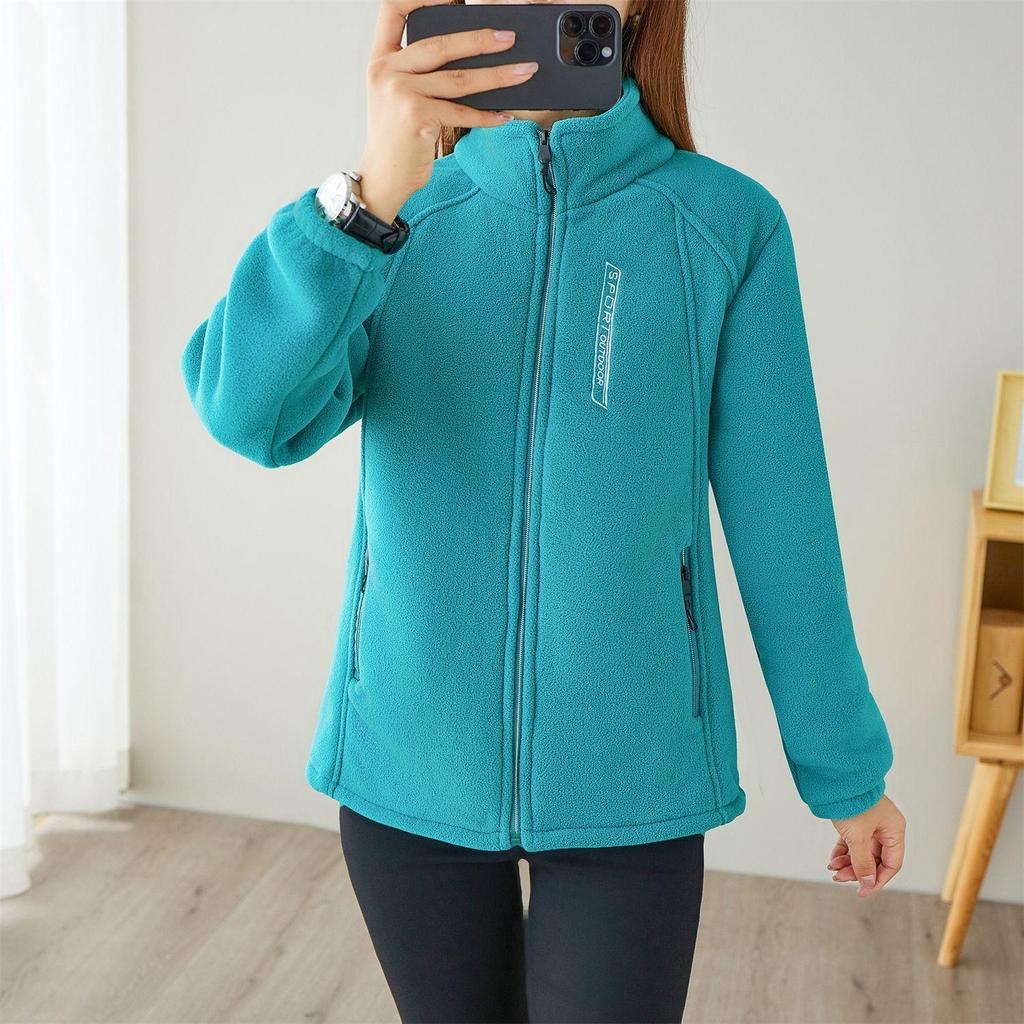 Women's Stand-Up Collar Long Sleeve Jacket Full Zip Sweat Jacket with Pockets
