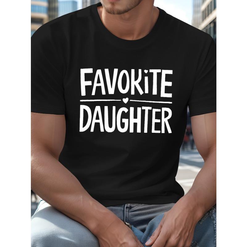 European Size 1pc Plus Size Men'S Summer T-Shirt, Casual Round Neck Cotton Tee with "Favorite Daughter" Geometric Print Short Sleeve Top for Adults