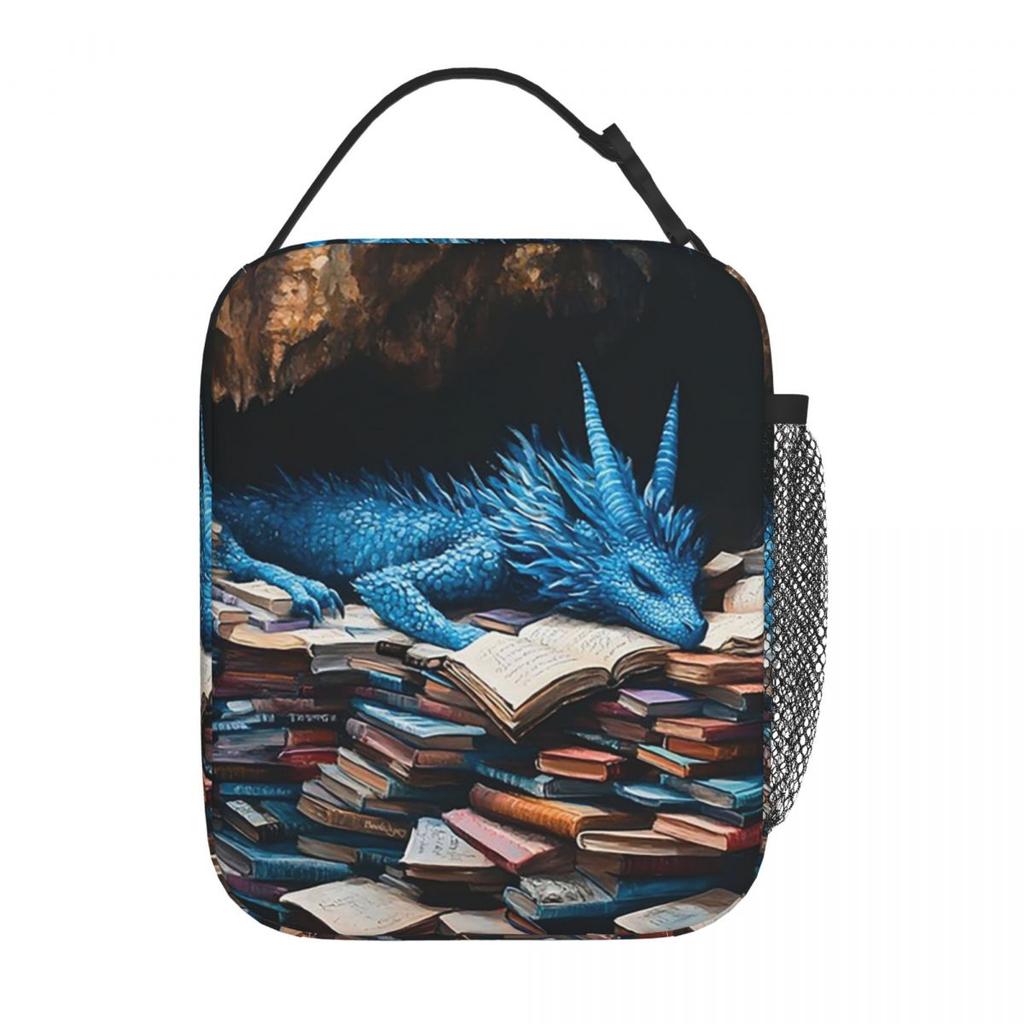 Sücher Drache Schläft Auf Einem Buch Isolierte Lunchtasche für Damen Kinder Auslaufsichere Lebensmittelboxen Thermische Brotdose Tragetasche