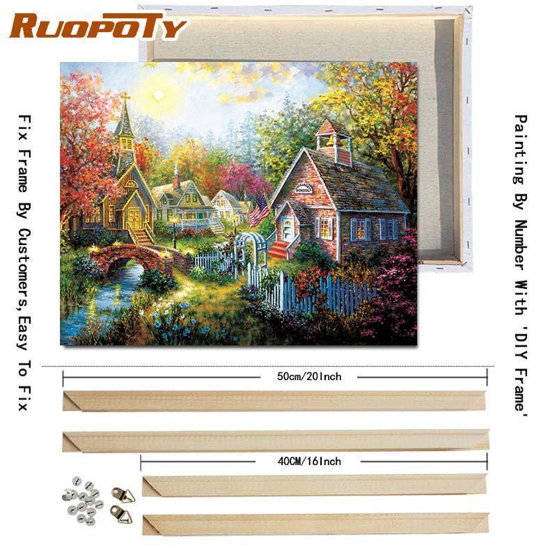 RUOPOTY DIY Frame Oil Painting By Numbers Daisy Flower Acrylic Home Decor On Canvas Wall Art Picture Rose For Living Room