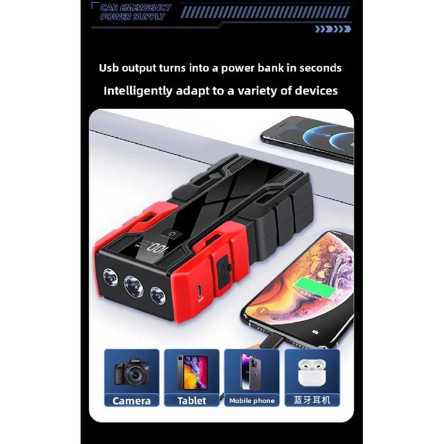 12V Portable Car Jump Starter: 99800mAh Large Capacity Lithium Booster for 8.0L Gas & 5.5L Diesel Engines