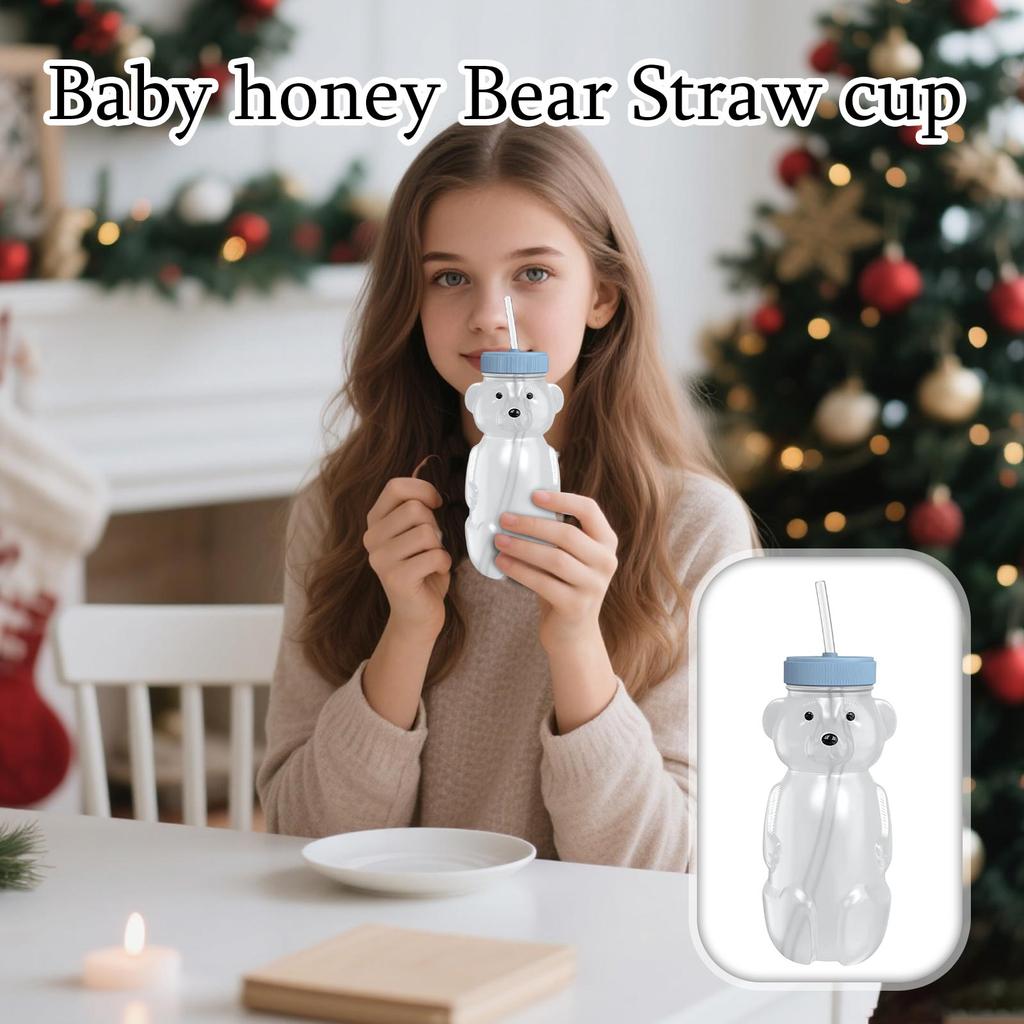 Honey Bear Straw Cup For Babies, 8-oz Honey Bear Cup With Lid, 3-Pack Learning Straw, Baby Bottle Set