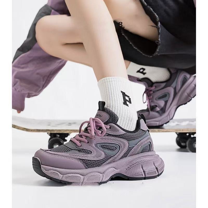 High-value Purple Platform Mesh Dad Shoes Women's Autumn New 2025 Versatile Explosive Breathable Casual Sports Shoes