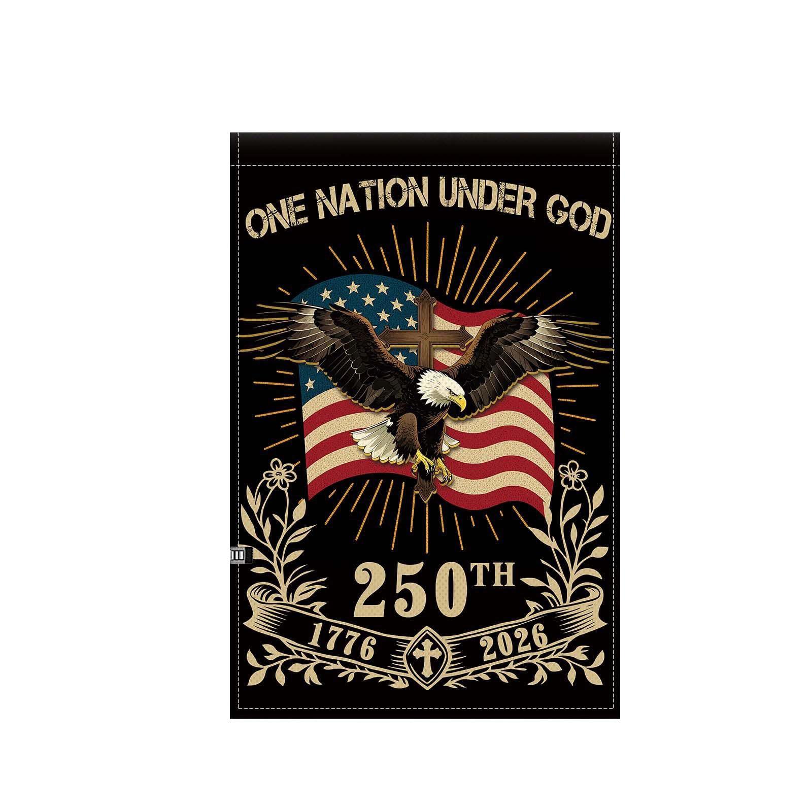 

250th Anniversary Garden Flag One Nation Under God Patriotic Decoration with Eagle and Flag Design for Outdoor Display 1776 to 2026 One Size чёрный