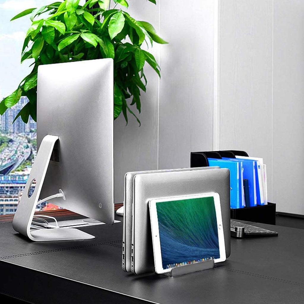 New Adjustable Width Aluminum Laptop Stand Vertical Orientation Cooling Function Compatible with MacBook and for Stability Space-saving, Design