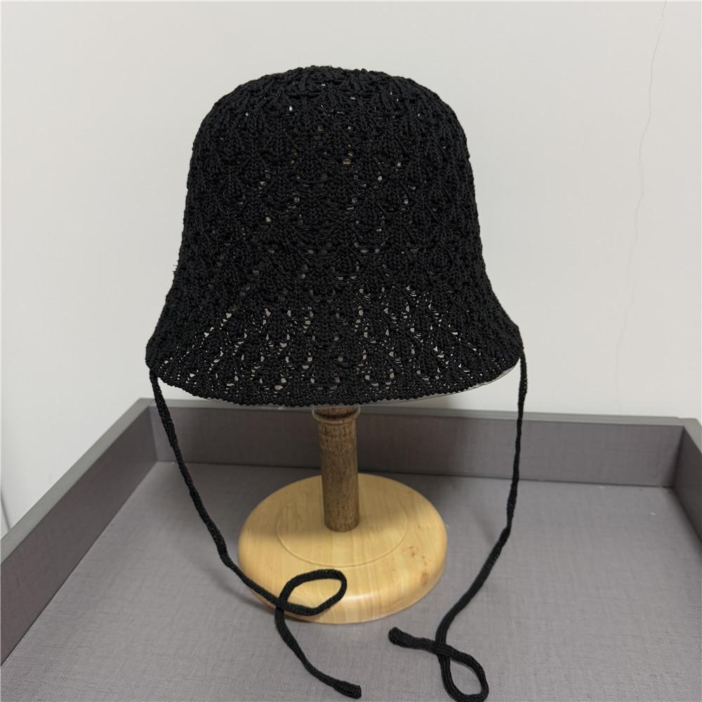 Thin Hollow Breathable Bucket Hat Women's Spring and Summer Face Small Versatile Lace-up Travel Sunshade Bucket Hat