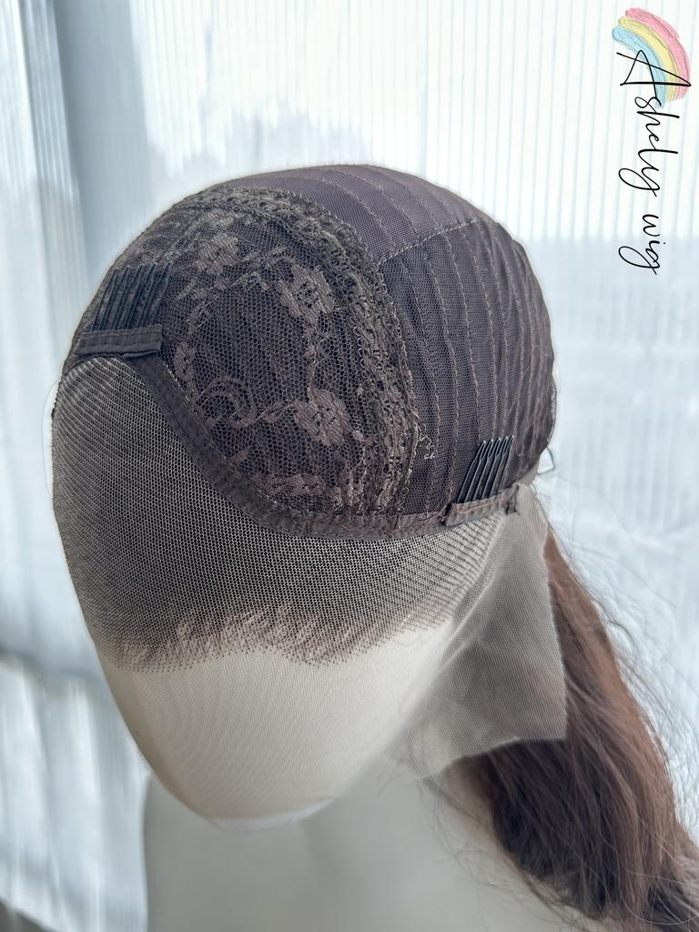 Ashely 13*4 Lace Front Wig Brown Wavy Hair Wig Natural Looking Synthetic Lace Wigs High Quality curly wigs for Daily Use Cosplay