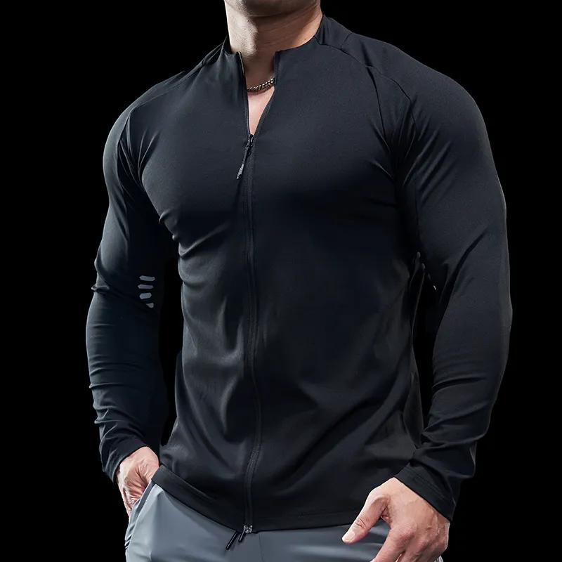 

Men s Compression Full Zip Long Sleeve Sports Shirt Slim Fit Gym Workout Top M чорний