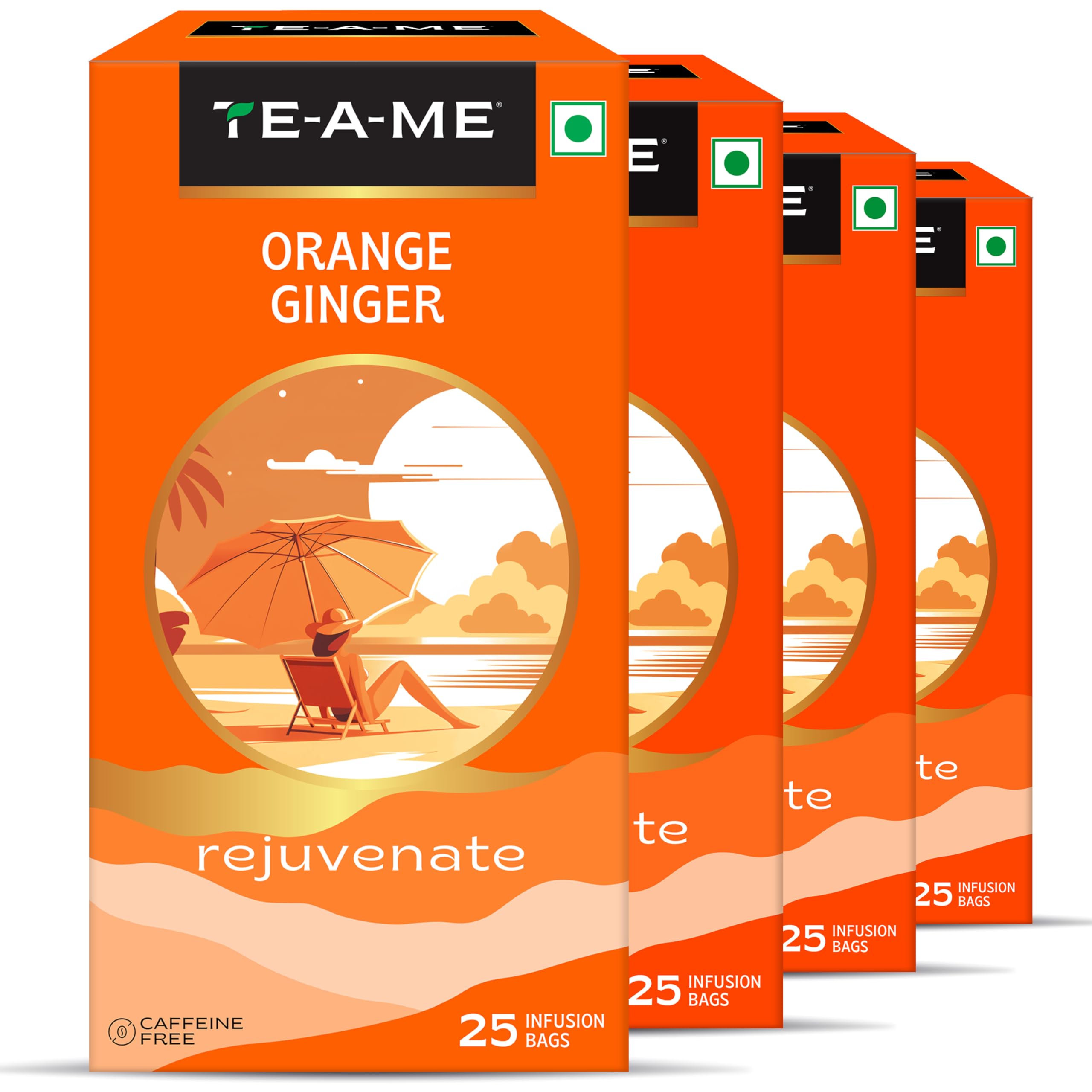 TE-A-ME Rejuvenate Orange Ginger Tea, 25 Bags (Pack of 4) | Fruit Tea | Sugar Free | 100 Tea Bags