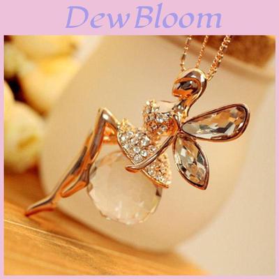 Eleganter Modeschmuck Damen Kristall Fee Engel Flügel Anhänger Lange Kette Halskette Geschenk