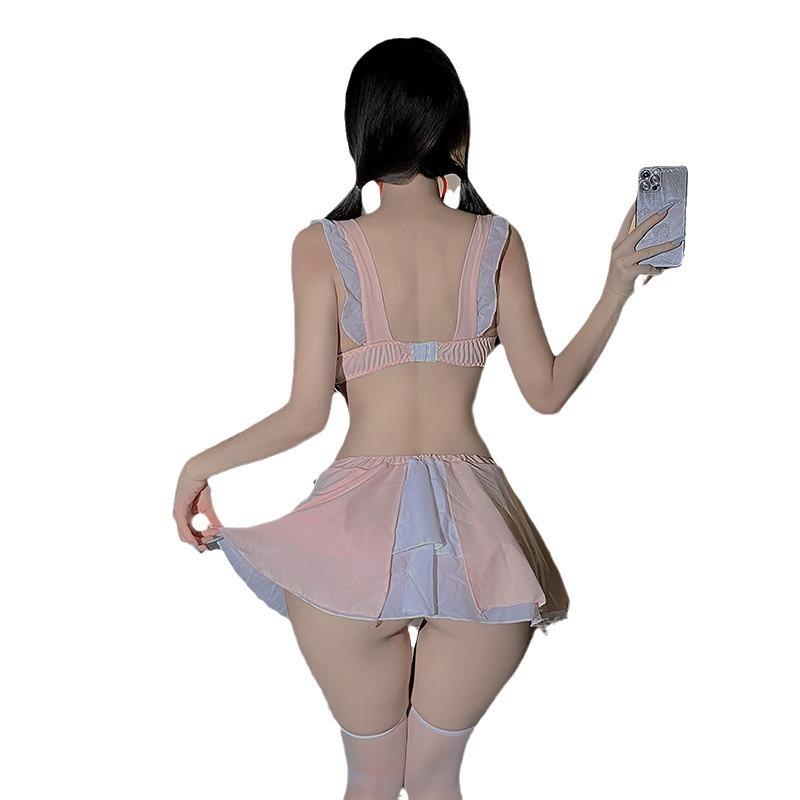 Sexy lingerie female sexy breasts hollow seduction deep leak back nurse outfit play sexy sweet J student female