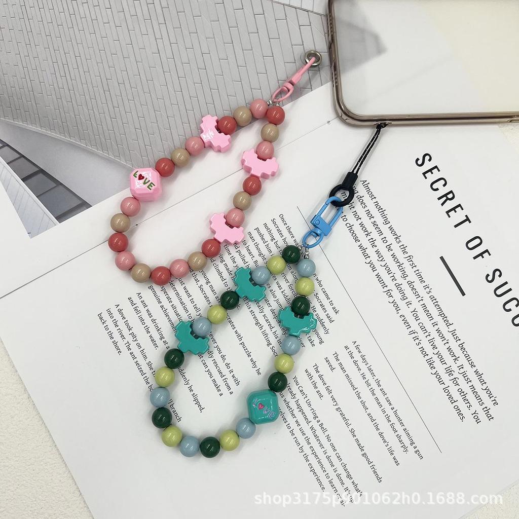 Acrylic Cute Cartoon Mobile Phone Lanyard with Dual Accessories for Versatile Use As Keychain and Bag Accessory.