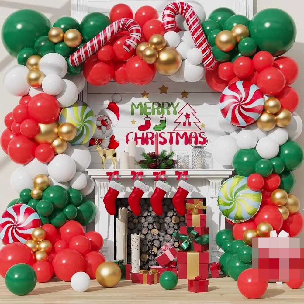 Christmas Green Balloons Arch Kit Red White Gold Balloon Garland Xmas Candy Cane Foil Globos Christmas Home Birthday Party Decor
