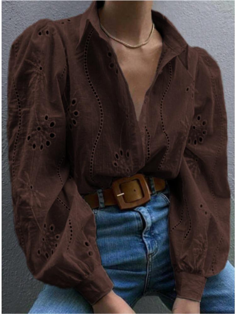 Women's Lace Trim Long Sleeve Button Down Shirt