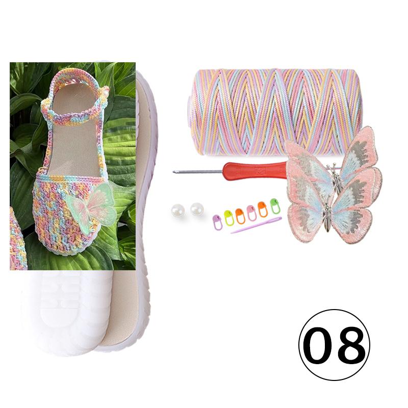 1 Set Hand-woven Hook Rubber Sole Bottom Anti-kick Hollow Line DIY Butterfly Summer Girls Sandals DIY Shoes Crocheted Material