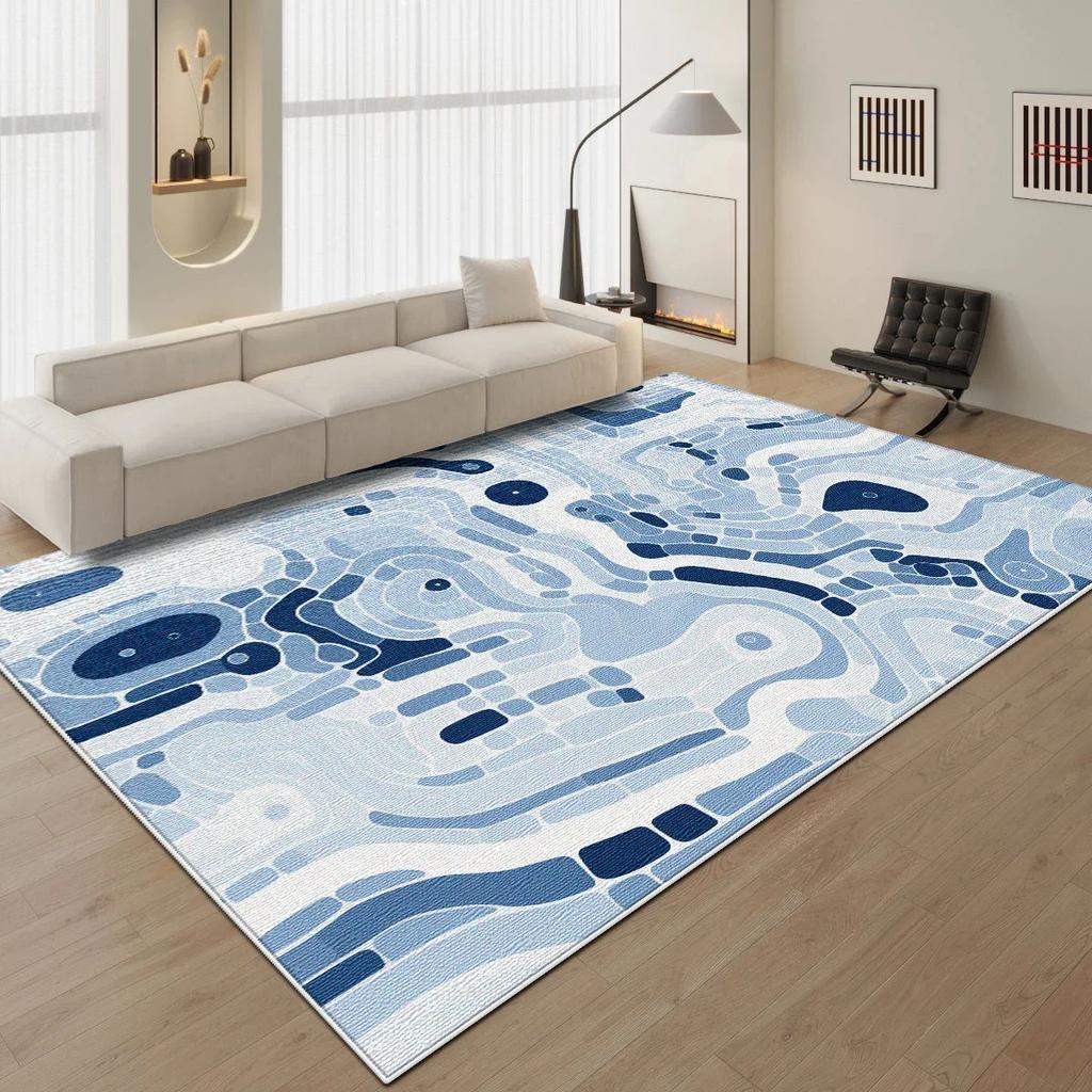Modern Blue Minimalist Area Rug Oversized Non-Slip Carpet for Living Room Bedroom Bedside Floor Mat Home Decor