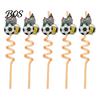 Reusable Plastic Straw 5Pcs Colorful Soccer Spiral Straws, Drinking Straws for Birthday Party Party, Football Theme Celebration Beverage Decor Unique