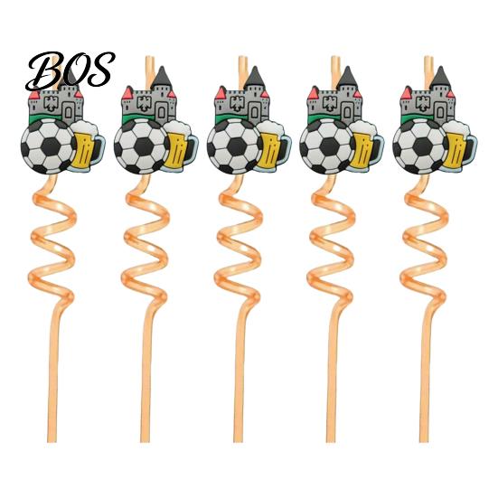 Reusable Plastic Straw 5Pcs Colorful Soccer Spiral Straws, Drinking Straws for Birthday Party Party, Football Theme Celebration Beverage Decor Unique