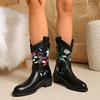 Women's Wide Width Floral Print Martin Boots, Vintage Color Block Ankle Boots, Retro Fashion Lace-Up Booties for Women