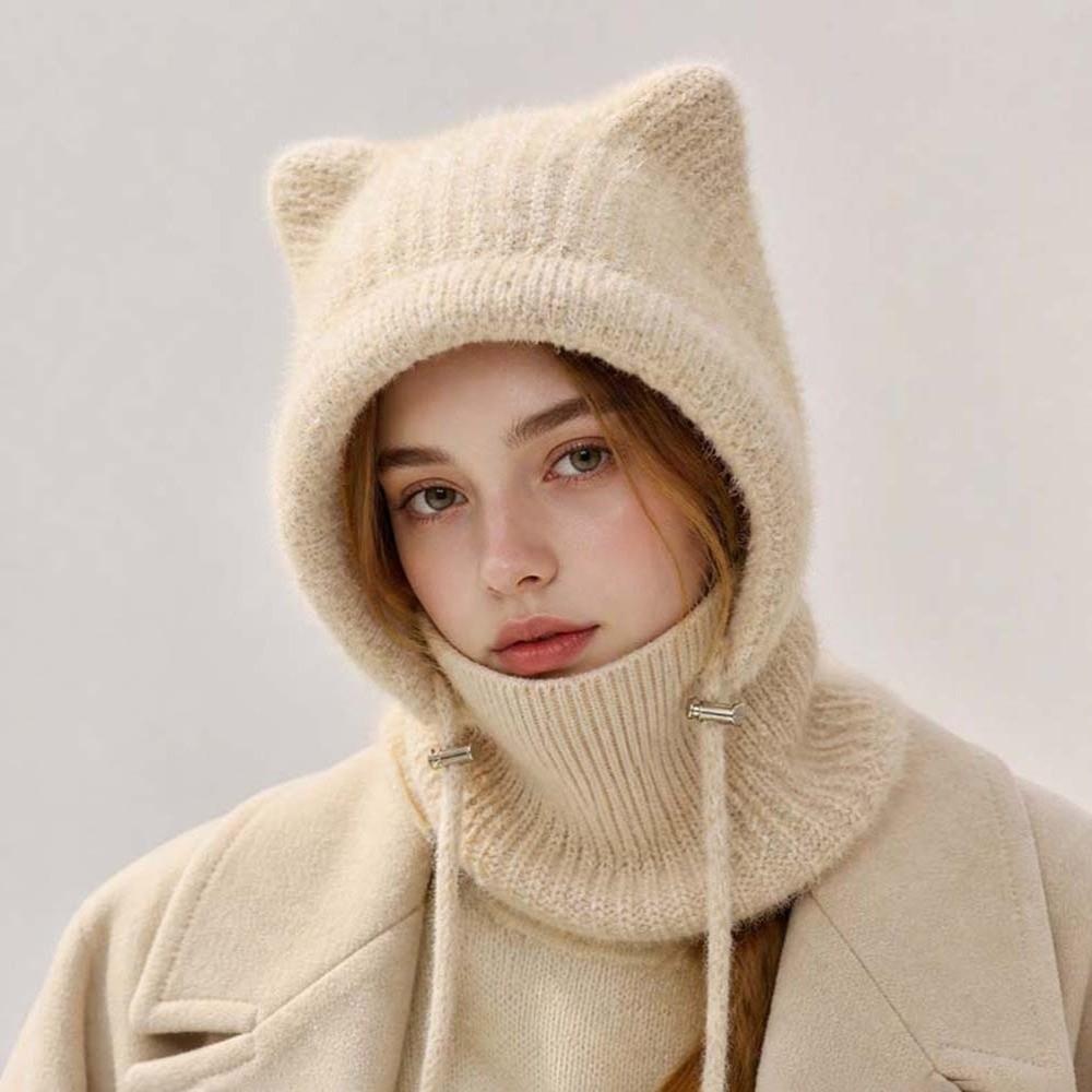 Windproof Hooded Scarf Hat Thickened Mask Neck Warmer Japanese Style Cap Cat Ears Beanie Travel