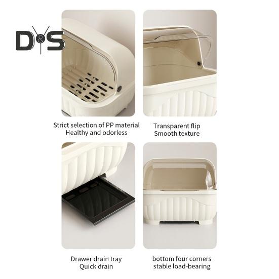 Countertop Utensil Caddy Dish Storage Box Efficient Draining Design Large Capacity Tableware Storage Container with Dustproof Lid