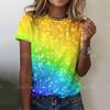 New Glitter Sparkling T-shirt Rainbow Color Printing Fashion T-shirt Short-sleeved Casual Beach Printing Top