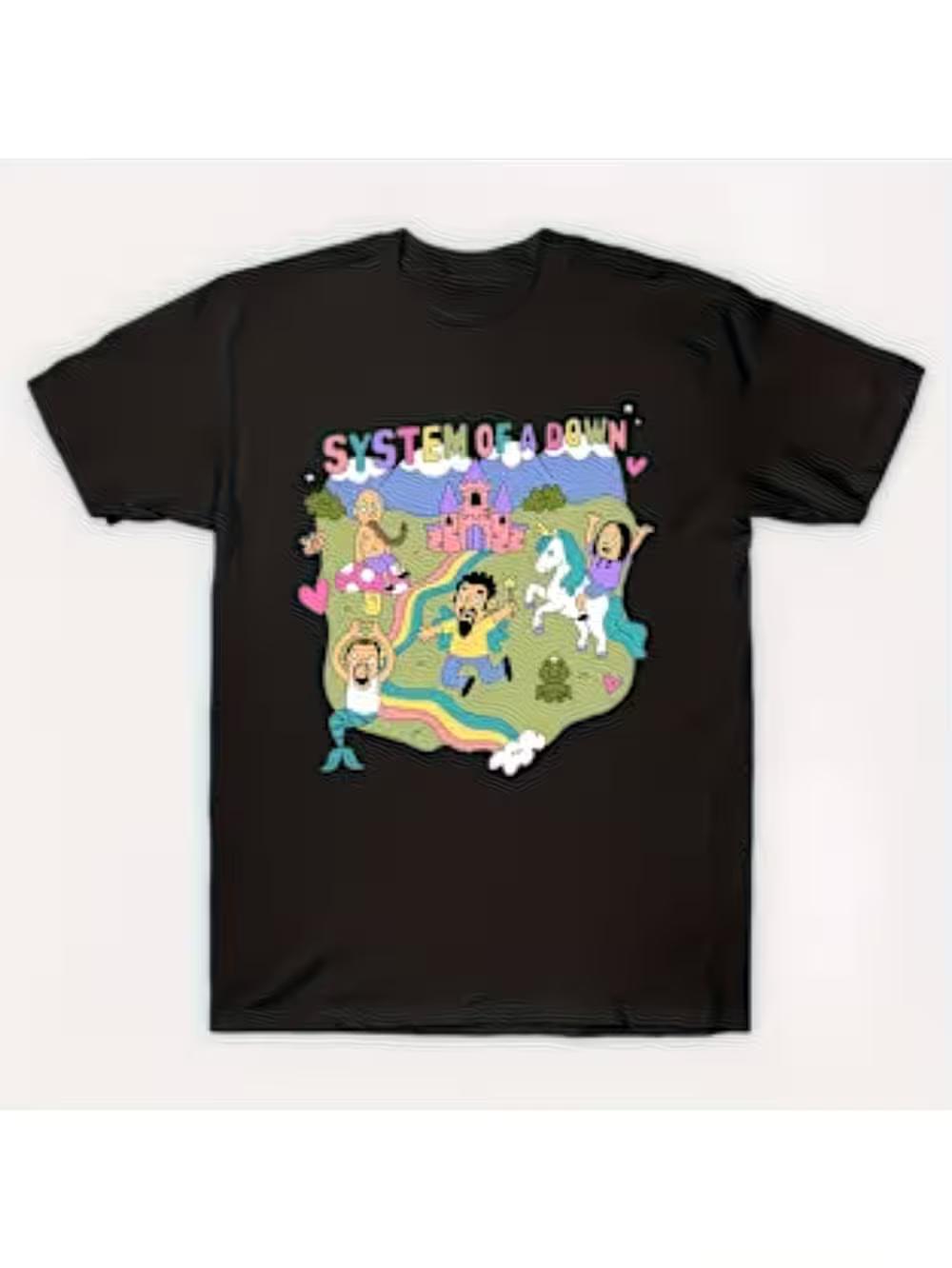 Men S Vintage Band Graphic T-Shirt - Black Shirt Featuring Bright Colorful Design XL
