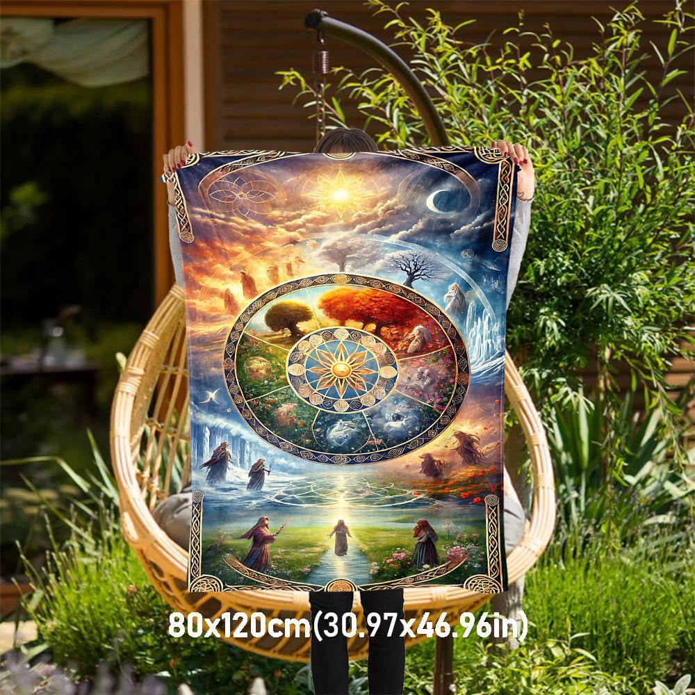 1PC Wheel of the YearOutdoor Flannel Blanket - Soft Plush Decor for Picnics, Camping, Bedroom, Playroom, Office, or Lunch Break 1331A
