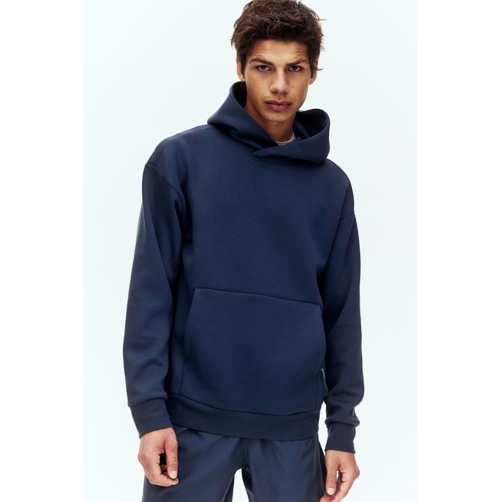 H M Sports Hoodie Loose Fit dryMove Navy Blue