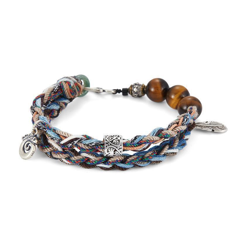 Unisex Handwoven Rope Bracelet With Ice Crystal Motif Vintage Style Mixed Material Cord Jewelry Daily Wear Bracelet