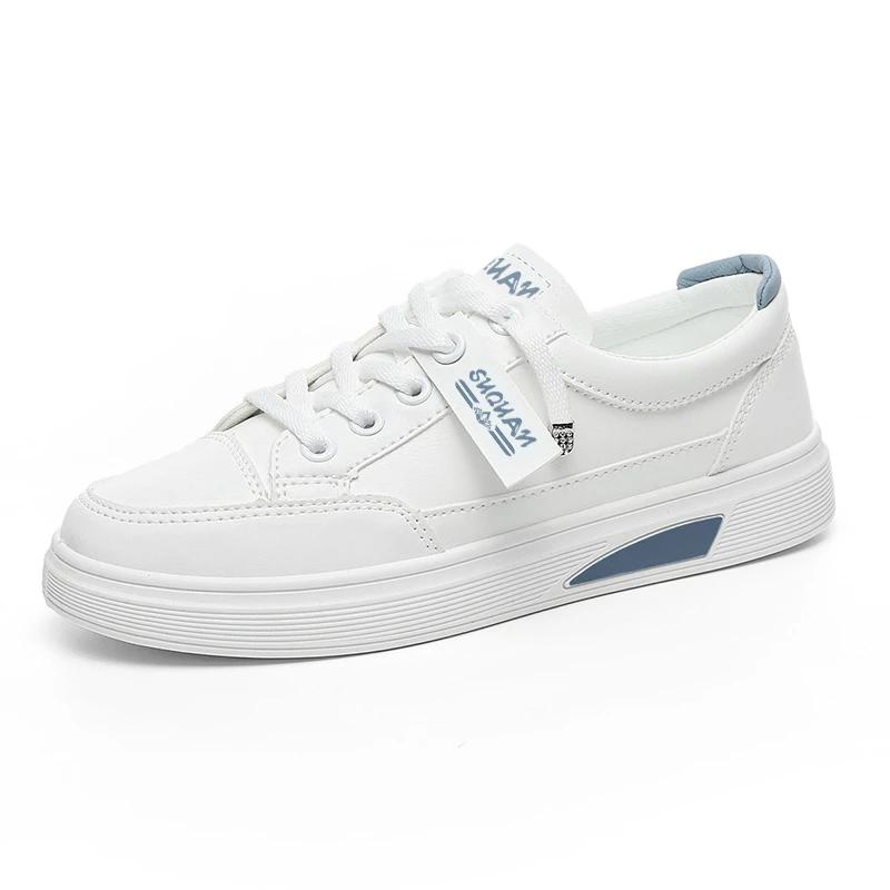 Fashion Lightweight Woman Sneakers 2025 Spring Versatile Lace Up Leather Surface Fashion Flat Casual Sneaker Bottom Student Board Shoes