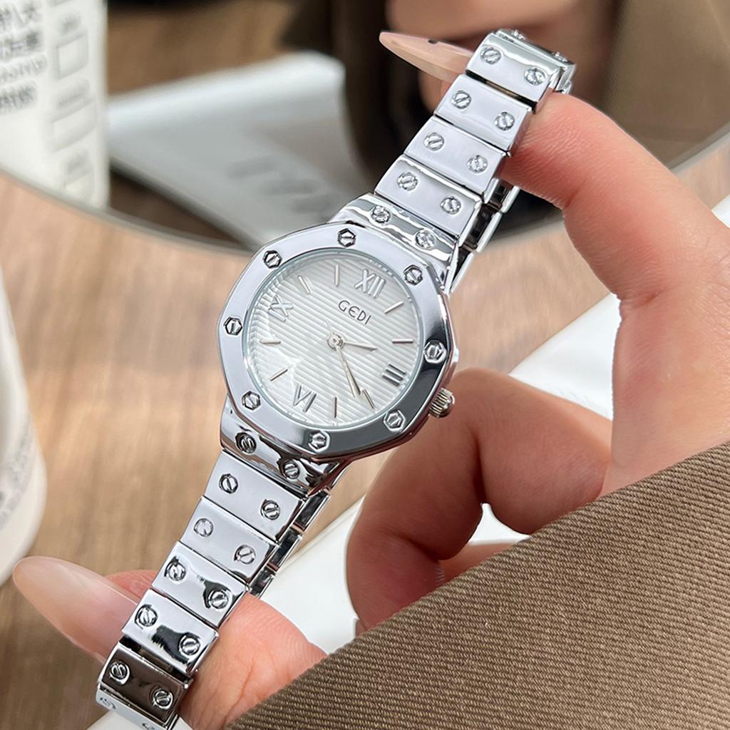 Medieval Multi-Color Octagonal Rivet Watch Women'S Retro Light Luxury Steel Belt Quartz Watch High-End Versatile Commuter Watch